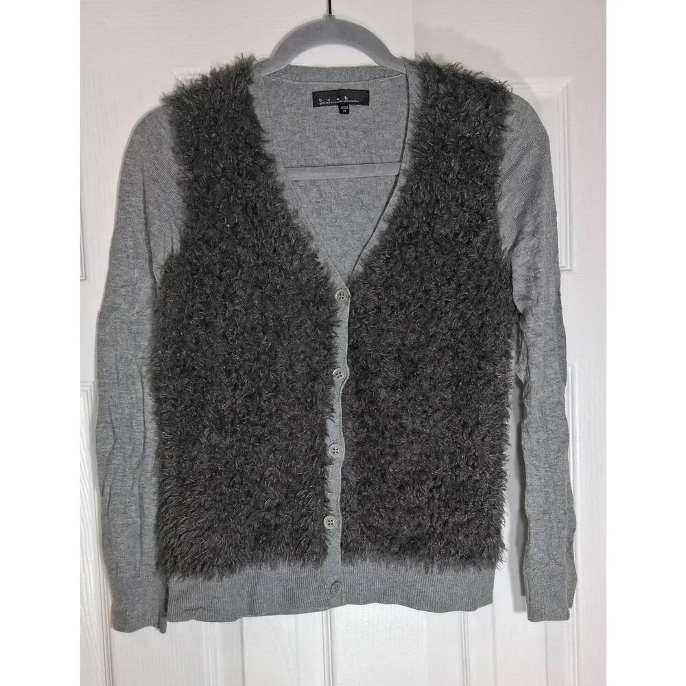B+ab womens small cardigan sweater nylon Angora gray fluffy soft quiet luxury - Picture 1 of 9